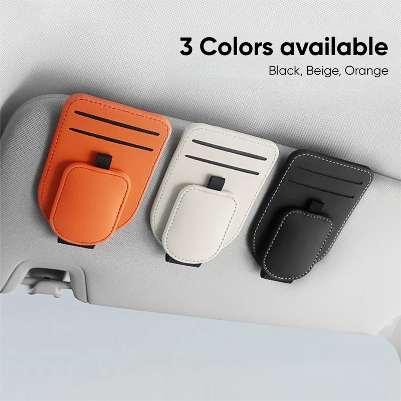 حامل نظارات شمسية للسيارة، مشبك نظارات واقي من الشمس، شماعة نظارات جلدية متعددة الوظائف، مشبك بطاقة تذكرة محمول