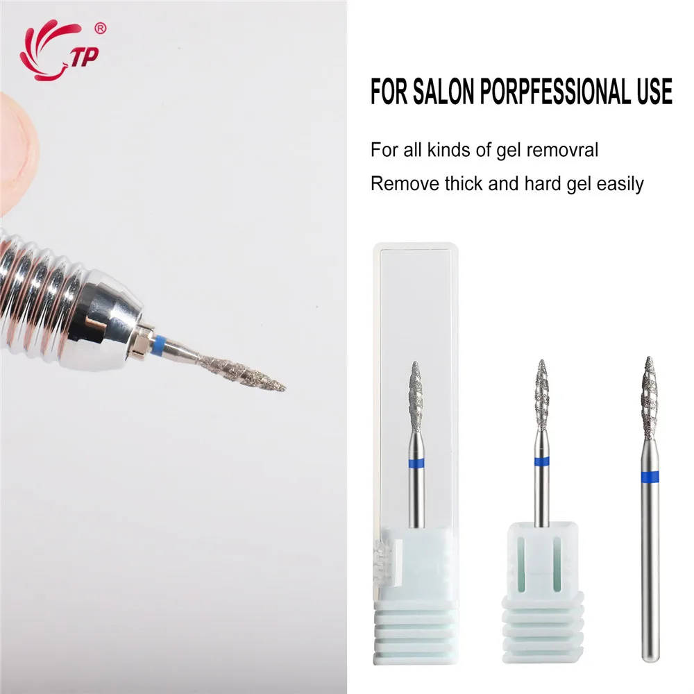 TP 1/2 個トルネード炎ダイヤモンドネイルドリルビットフライスカッターペディキュアダイヤモンドバリ電動ポリッシャーアクセサリーツール