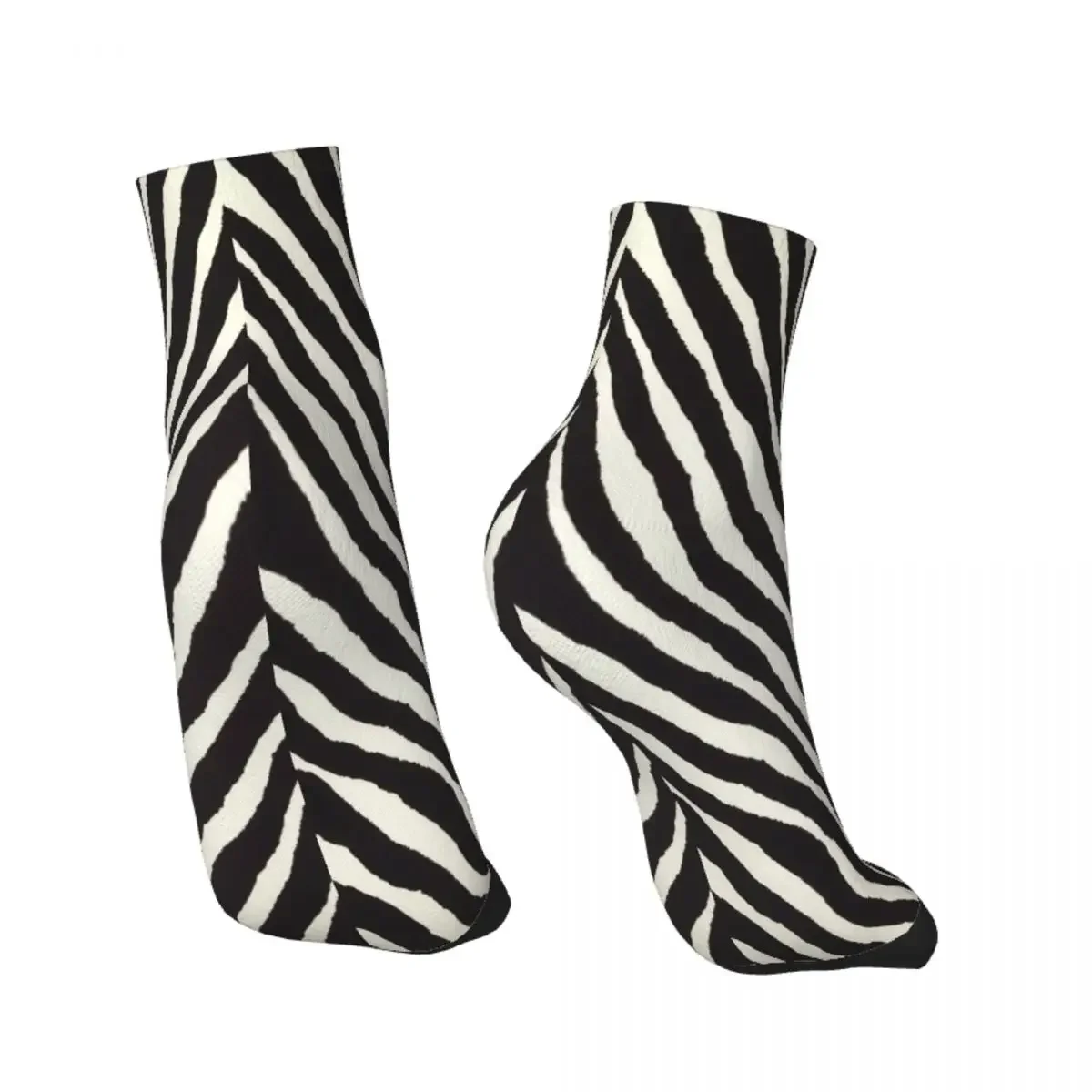 Down Zebra Black White Pattern Texture Painting Ankle Socks Male Mens Women Winter Stockings Printed