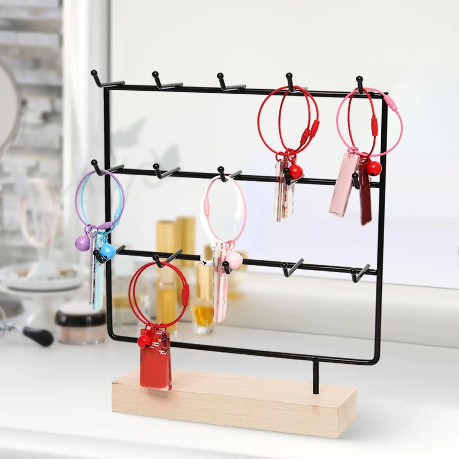 3 Tier Earring Organizer Stand Wooden Base Storing Earrings Earring Display Stand for Tradeshow Selling Countertop Store Dresser