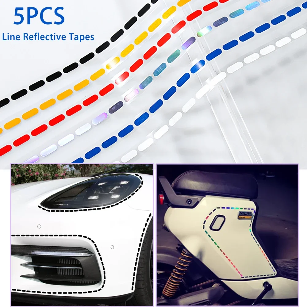 5Pcs Car Motorcycles Line Reflective Stickers DIY Auto Wheel Decorative Reflective Strip Warning Tapes for Night Safty Decals