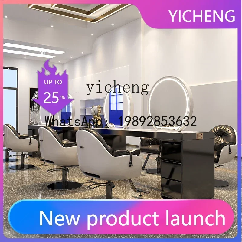 A29 hair salon mirror table marble countertop special lamp cabinet integrated perm and dye mirror