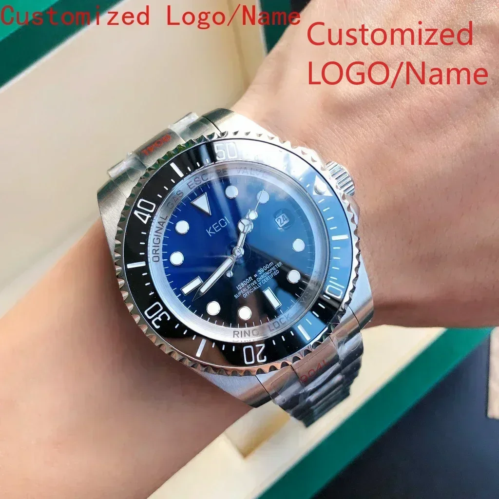 Relógio mecânico automático masculino de aço inoxidável deeps luminoso preto azul cerâmica safira relógios de luxo 44mm personalizado