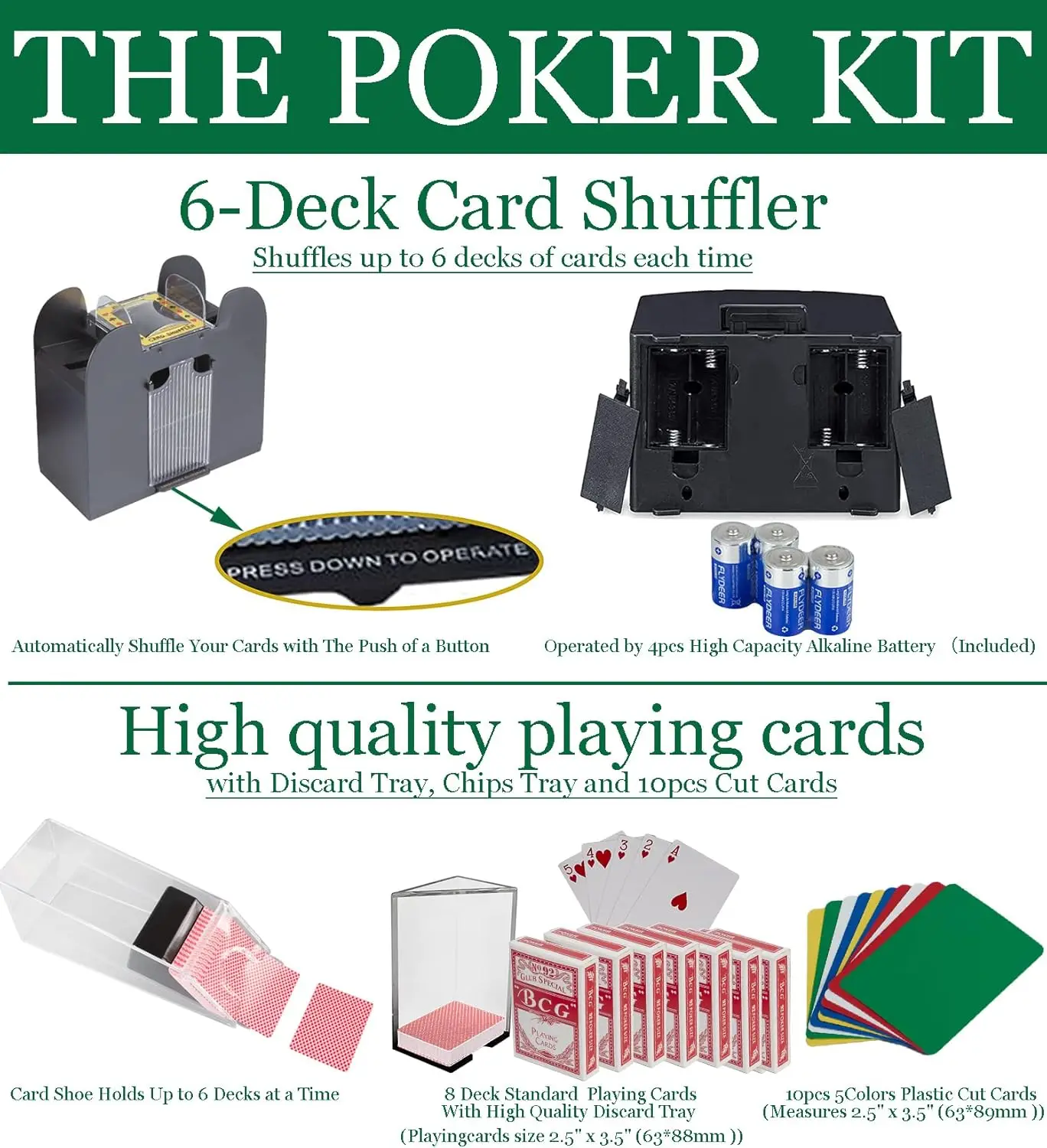 Casino Game Set: 6 Deck Shuffler+360pcs Chips+8 Poker Cards+Card Shoe+Chip Rake+Felt+Accessories, Blackjack Set & Texas Holdem C