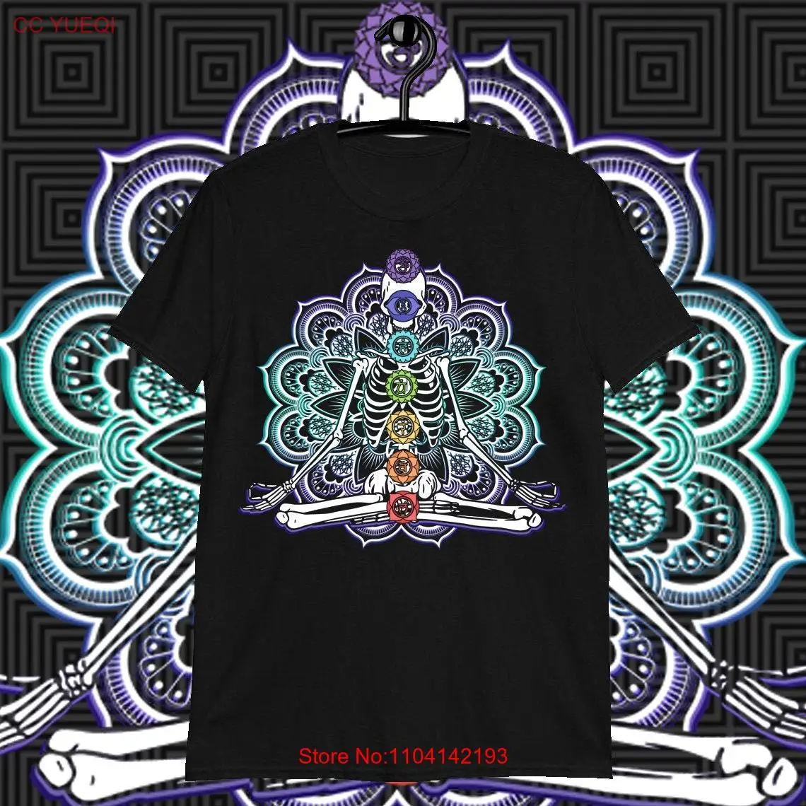 Skeleton Meditation T Shirt Be Nobody Mandala Chakra Energy Centers Spiritual Yoga Present   long or short sleeves