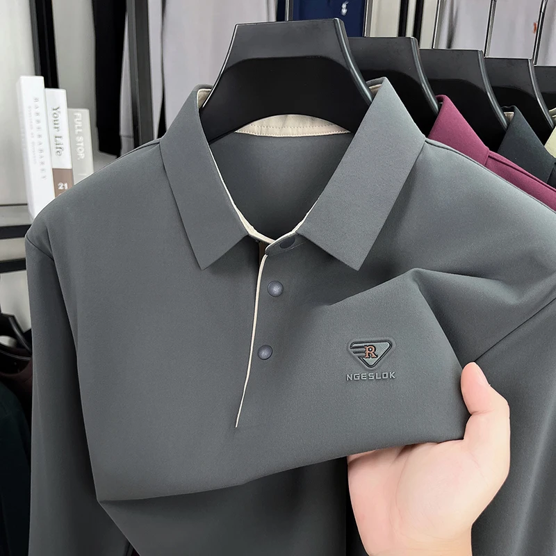 

Men's Long-sleeved Seamless Polo Shirt 2025 Autumn and Winter New Collar Business Casual Dad Outfit Base T-