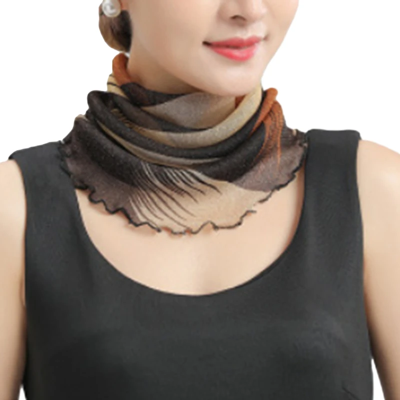 Spring Summer Chiffon Neck Collar Scarf Women Head Thin Sunscreen Variety Small Silk Anti-UV Scarf Mask Multi-Function Scarf