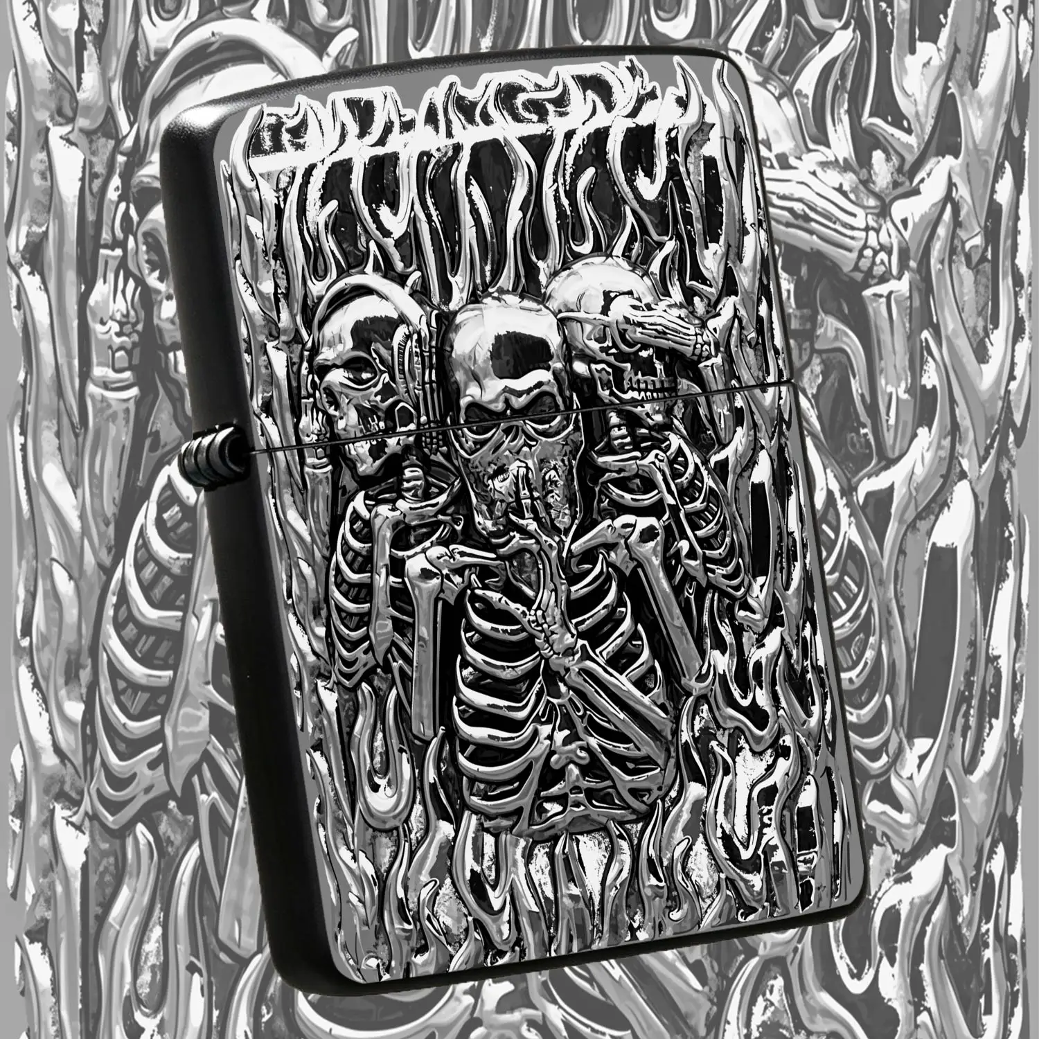 Trendy Three Skeleton Hear See Be Quiet Themed Decorative Lighter, Stylish Portable Everyday Carry Item, Multi-Scenario Practical Unique Gift, Eye-Catching Distinctive Ornament Accessory For Daily Outdoor Indoor Use A Humorous And Interesti