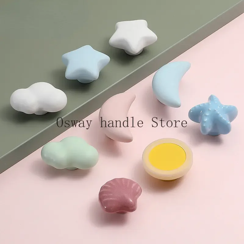 Cartoon Children Room Ceramic Cabinet Knobs Moon Star Wardrobe Handle Garden Door Handle Cabinet Handles for Kids Drawers