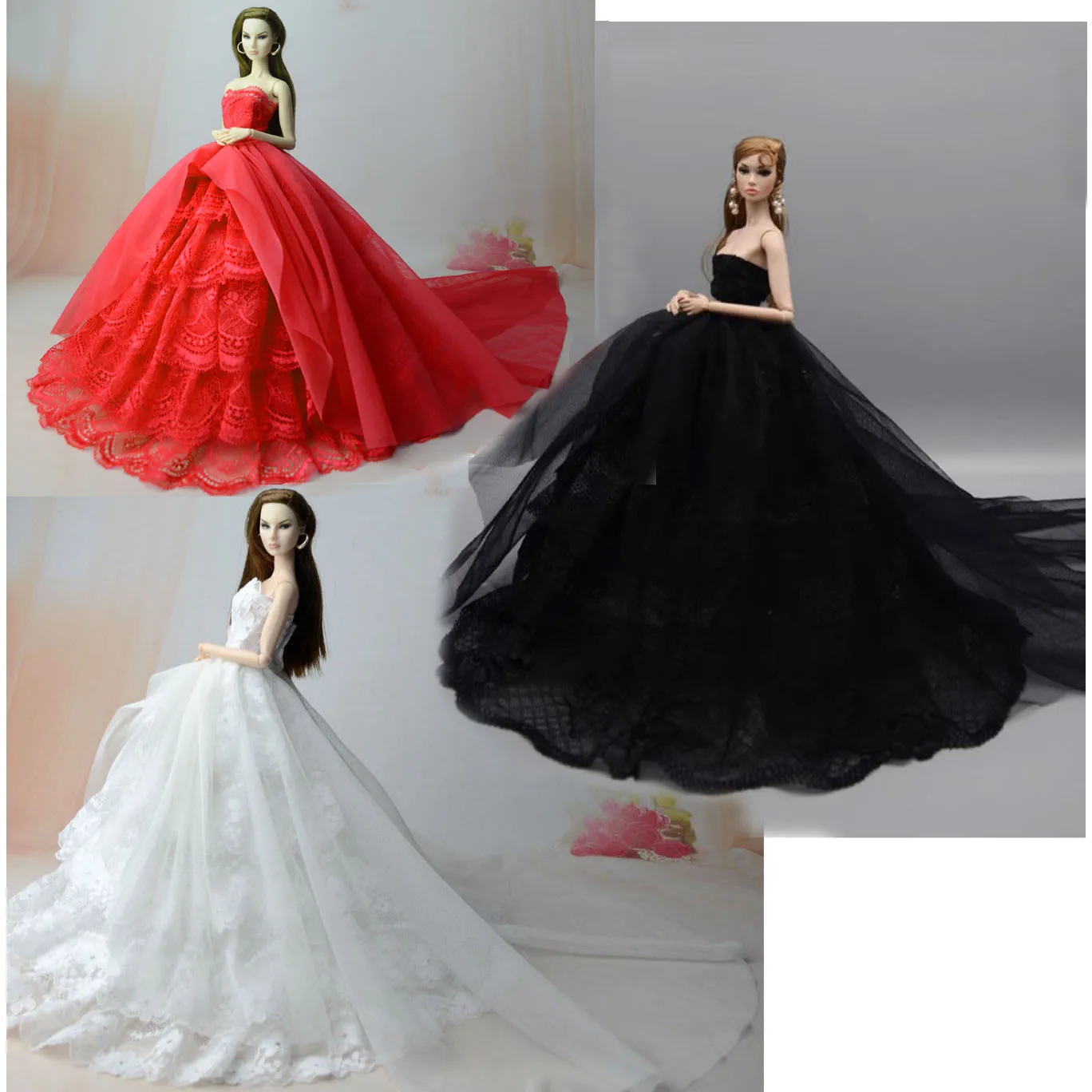 

Doll Luxury Long Tail Dress Formal Wear Tutu Dress For 29CM Princess 1/6 Doll Bridal Tulle Candy Color Wedding Clothing