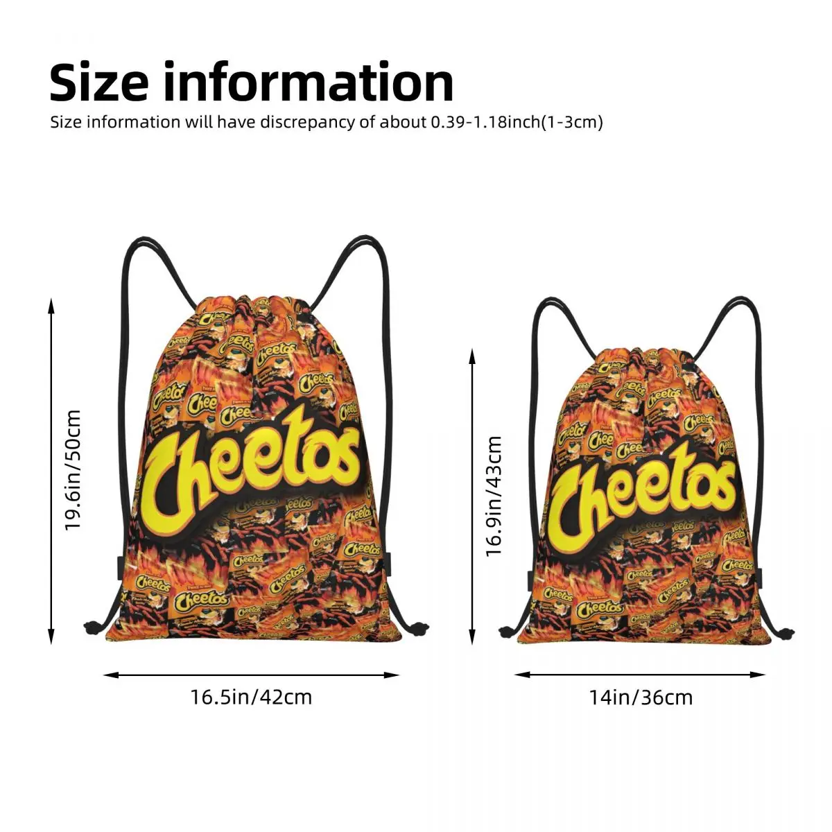 Funny Snacks Pattern Drawstring Backpack Gym Sports Sackpack Potato Chips String Bag for Cycling