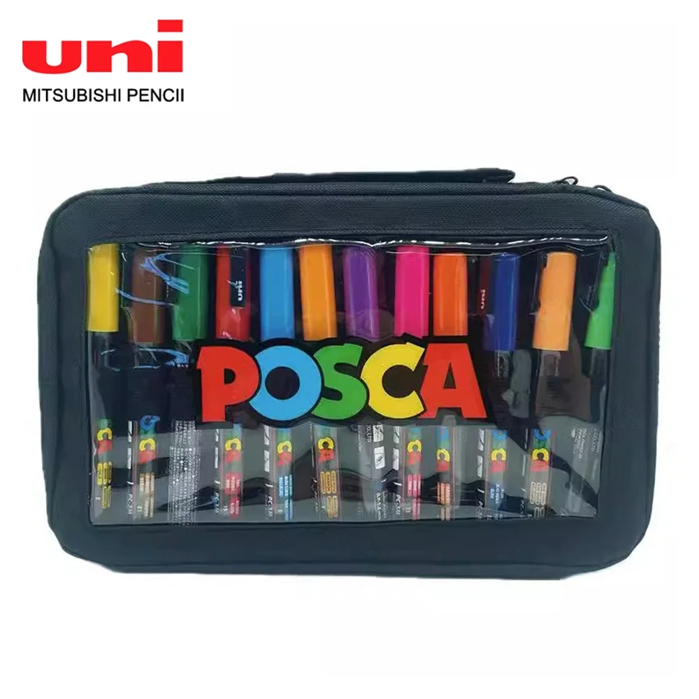 24 Color Japan UNI POSCA Markers Acrylic PC-3M Handbag Gift 0.9-1.3mm Painting Graffiti POP Poster Permanent School Supplies