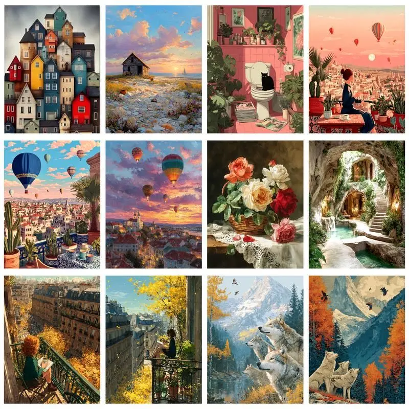

GATYZTORY Painting By Numbers Hot air Balloon Scenery DIY Frame Paint By Numbers On Canvas DIY Home Decoration