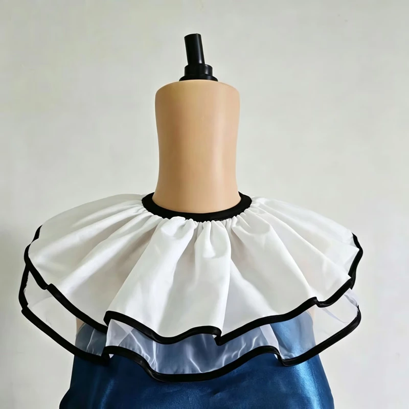 White Detachable Double Layered Ruffled Scarf False Collar Clown Neck Ruff Collar Lolita Cosplay Party Neckwear Accessories