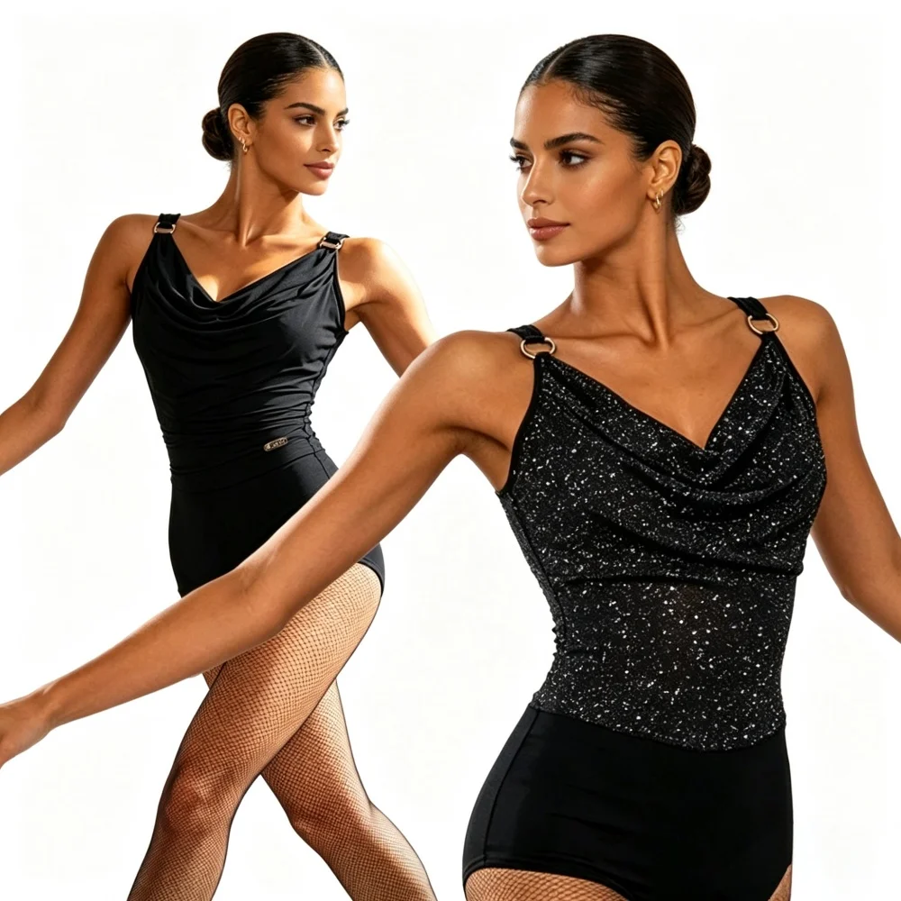women-sleeveless-latin-dance-leotard-sparkly-glitter-mesh-back-cowl-neck-bodysuit-for-ballroom-dance-class-daily-practice-wear