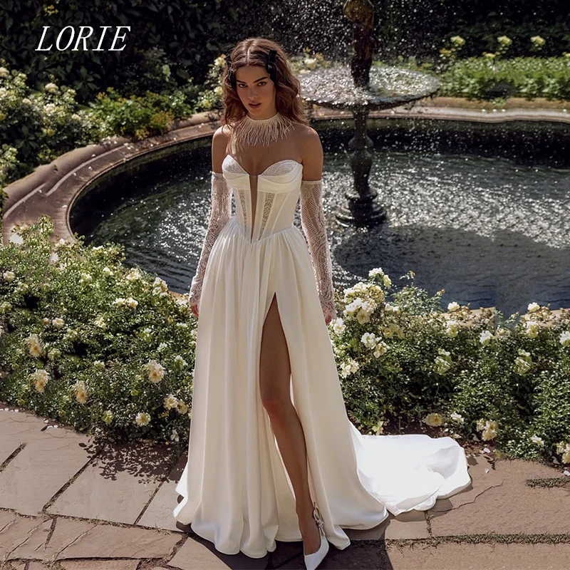 

LORIE Sexy Shining A Line Wedding Dress Off The Shoulder Lace Flower Bridal Dresses Applique Wedding Gown Customized 2026