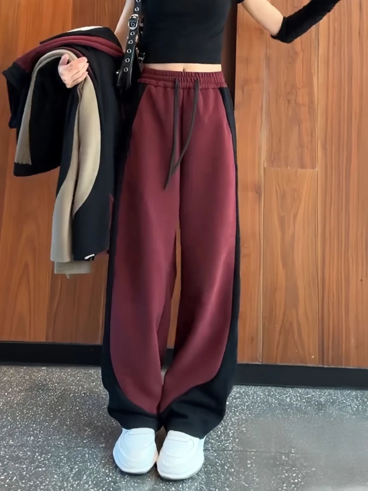 Womens Color Block Athletic Trousers 2026 Spring Fall Straight Leg Joggers