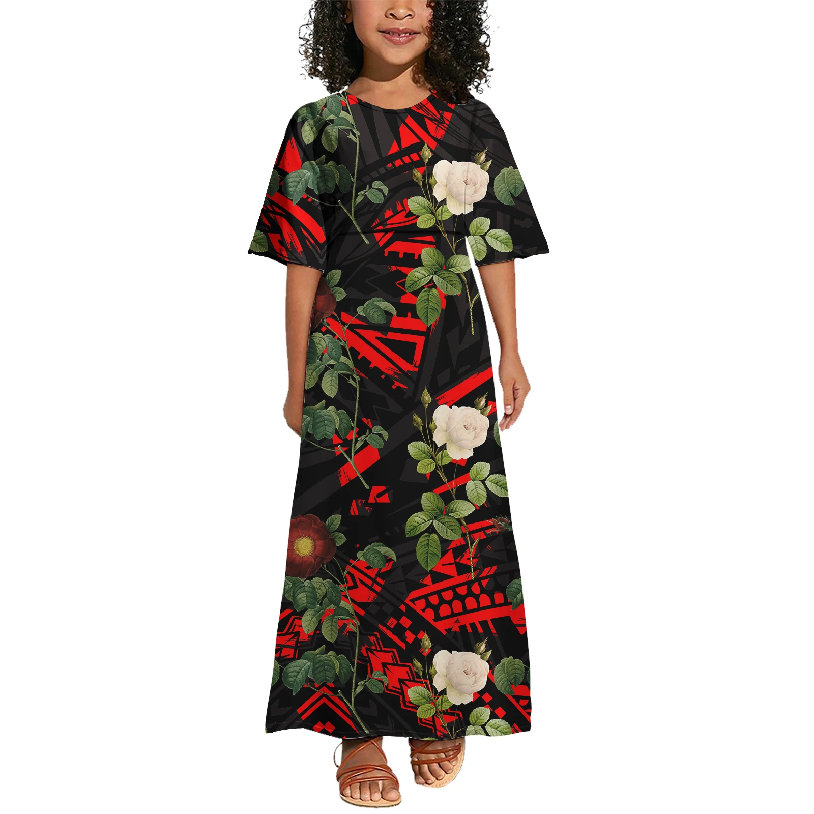 

Quality Kid Dress Polynesian Tropical Flower Print Girl Teen Party Dress Elegant Casual Midi Skirt Custom Child Outfit