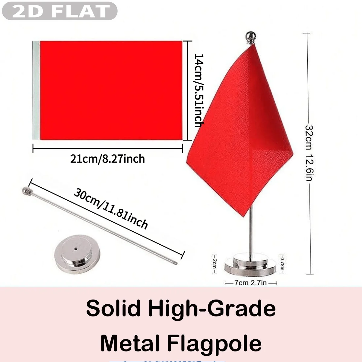 1pc Custom Polyester Desk Flag, 14x21cm 2D FLAT Tabletop Flag, Personalized Printing, Two Pole Options, Multiple Colors