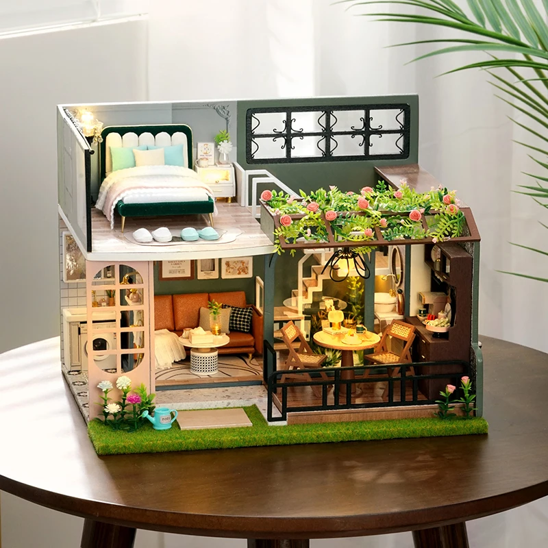 

Diy Wooden Dollhouse With Furniture Light Doll House Casa Miniature Items maison Children Girl Boy For Toys Birthday Gifts