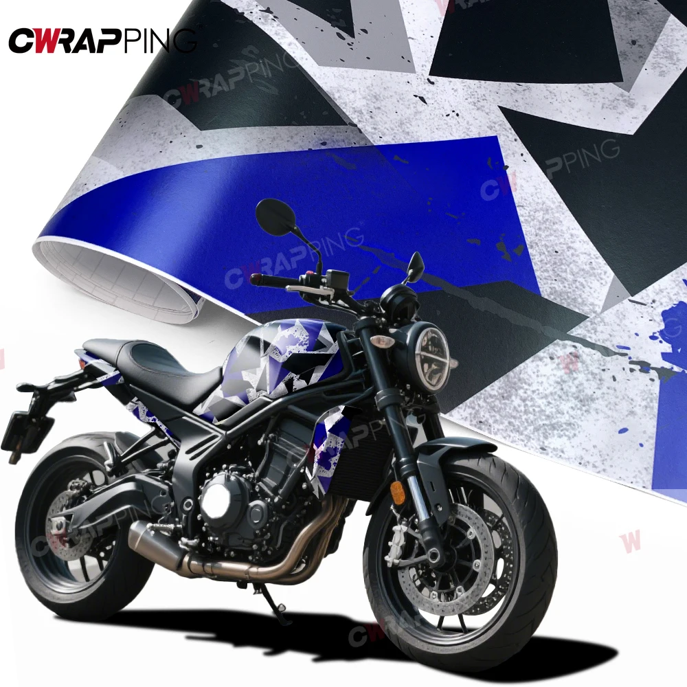 

Custom Size Blue Geometric Camouflage Film Wrap Vinyl Film for Bikes Laptops Consoles Motorcycles Scooters Car Exterior Skin