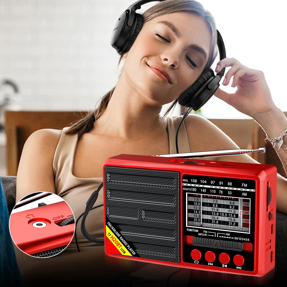 FM/AM/SW Full Band Portable Radio with 3.5mm Headphone Jack Battery Operated Support TF Card Shortwave Radio for Elder