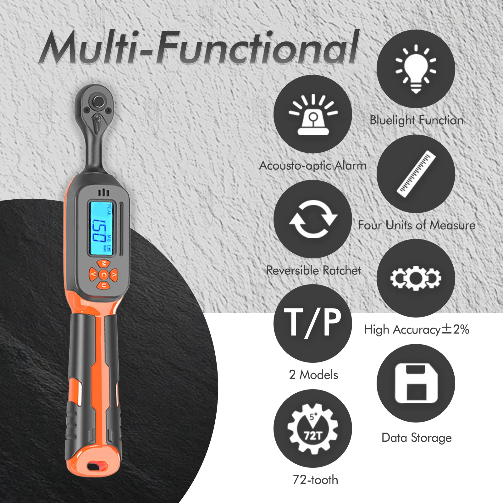 Digital Torque Wrench 1.5-340N.m with Preset Values 2% Accuracy Buzzer and LED Flash Notification