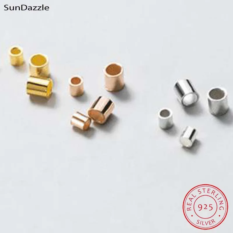 20szt Real Pure Solid 925 sterling Silver Crimp End Beads Silver Crimps Round Tube 18k Gold End Bead Jewelry Making Findings