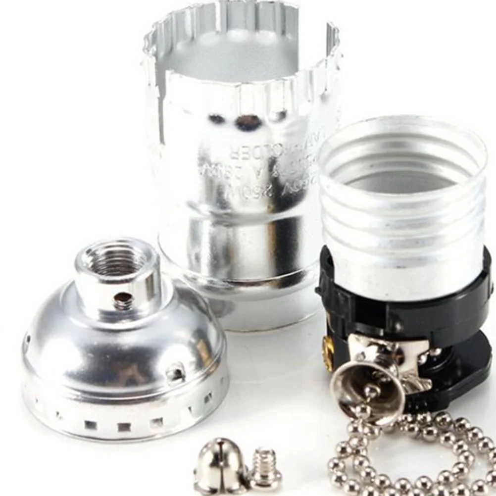 

3Pcs E26 Lamp Base Retro Aluminum Light Socket with on Off Chain for DIY Lamps and Fixture Restoration Black Pearl