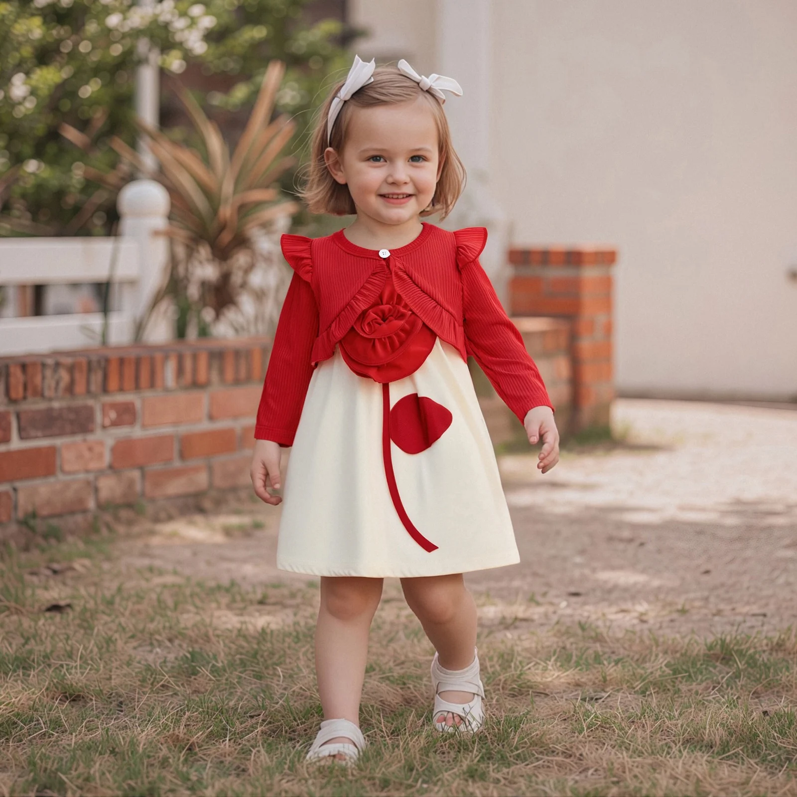 0-3Y Toddler Girl Fall Winter Outfits Long Sleeve Ruffled Cardigan 3D Flower Decor Sleeveless Tank Princess Dress Outfits