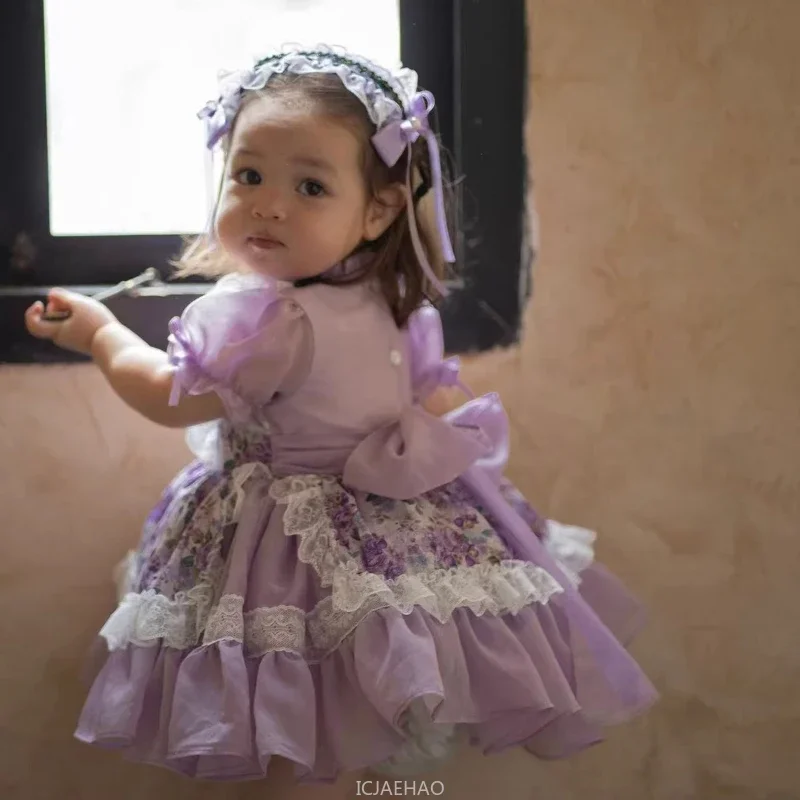 فستان الأميرة لوليتا للفتيات لعام 2025 فستان أرجواني قصير منتفخ متطابق للأطفال وصل حديثًا فستان الأميرة الصيفي ملابس من 1 إلى 10 سنوات #5