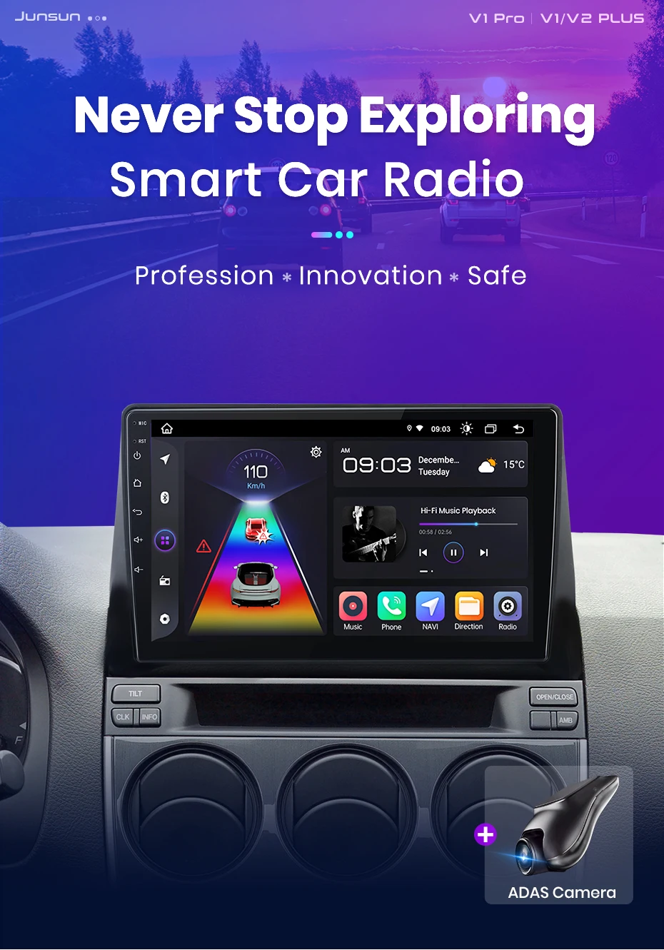 Junsun AI Wireless CarPlay für Apple Android Auto Autoradio für Mazda 6 2002 2003 2004 2005 2006–2008 Multimedia Navi Stereo – Detail 1
