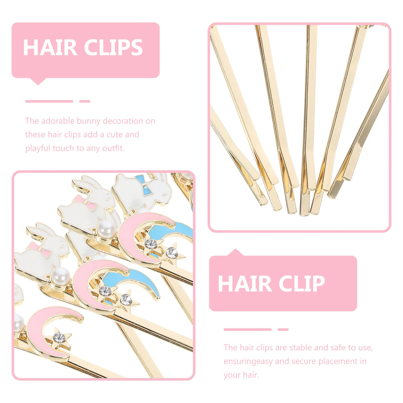 6Pcs Rabbit Hair Clips for Women Alloy Non-Fade Easter Bunny Hair Jewelry Styling Clips Suitable for Daily Party Stage Use