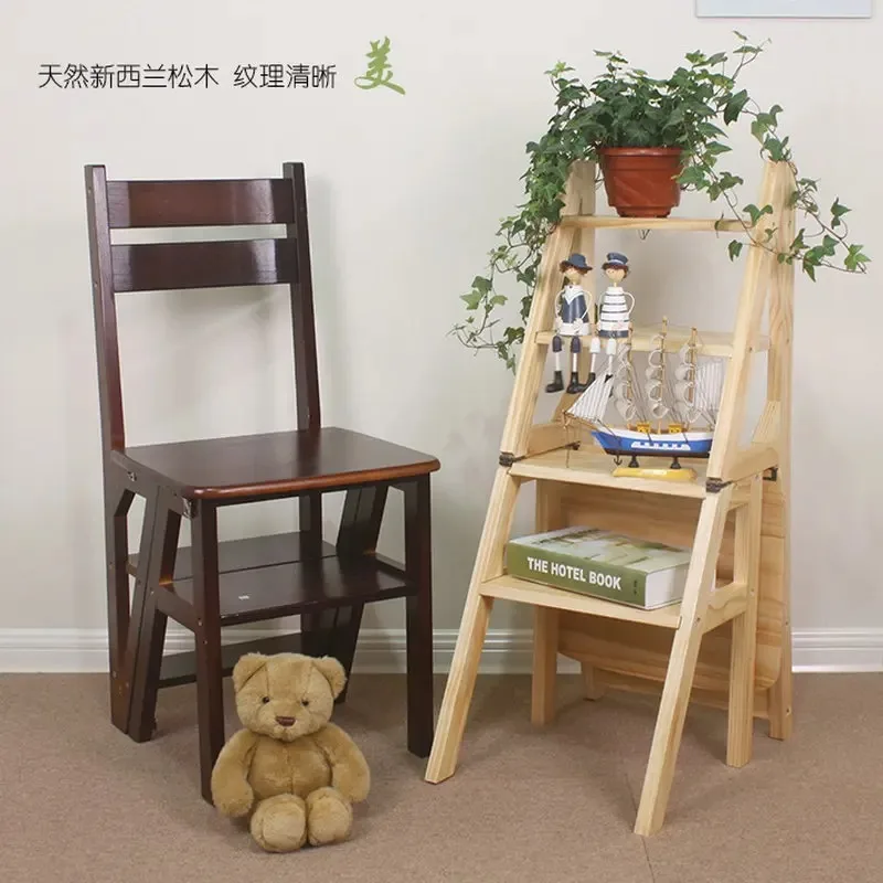 Household Multi-functional Folding Ladder 42*42.5*90cm Deformable Dual-purpose Ladder Stool Solid Wood Folding Chair Staircase