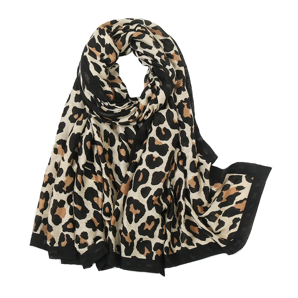 

2019 Fashion Women Cotton Leopard Print Scarf Shawls Trendy Wraps Hijab Muffler 2 Color Wholesale 10pcs/lot