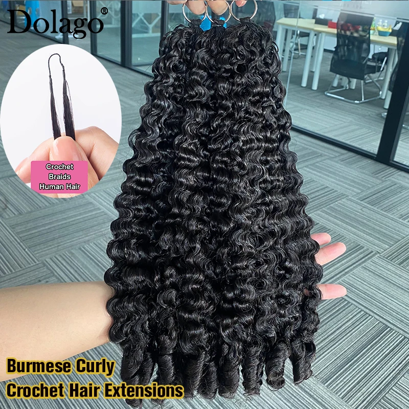 Crochet Hair Extensions Burmese Curly Bulk Crochet Human Hair Knotless Invisible Feather With String In The Middle Pre Separated