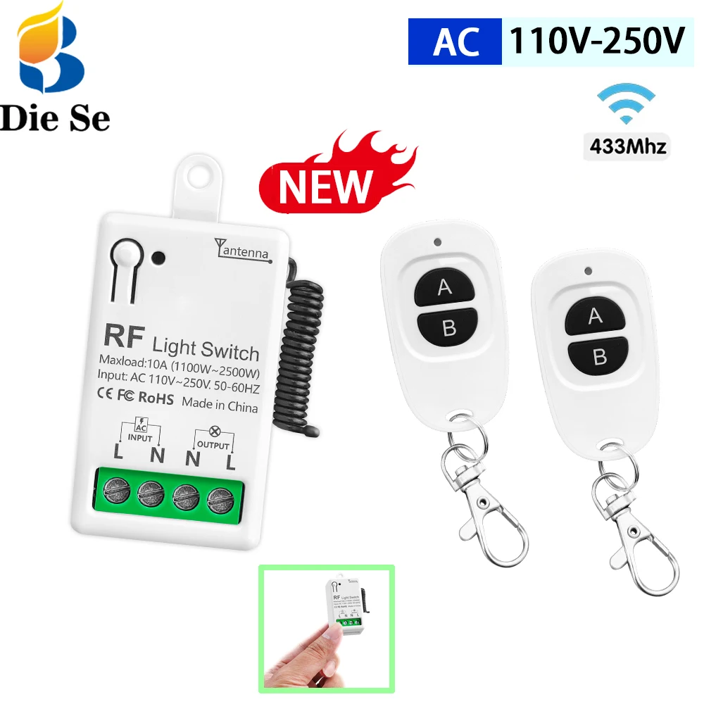 

RF433Mhz Wireless Remote Control Light Switch 110V 220V 10A Relay Mini Module Control Range 50M Transmitter for Lamp Fan LED