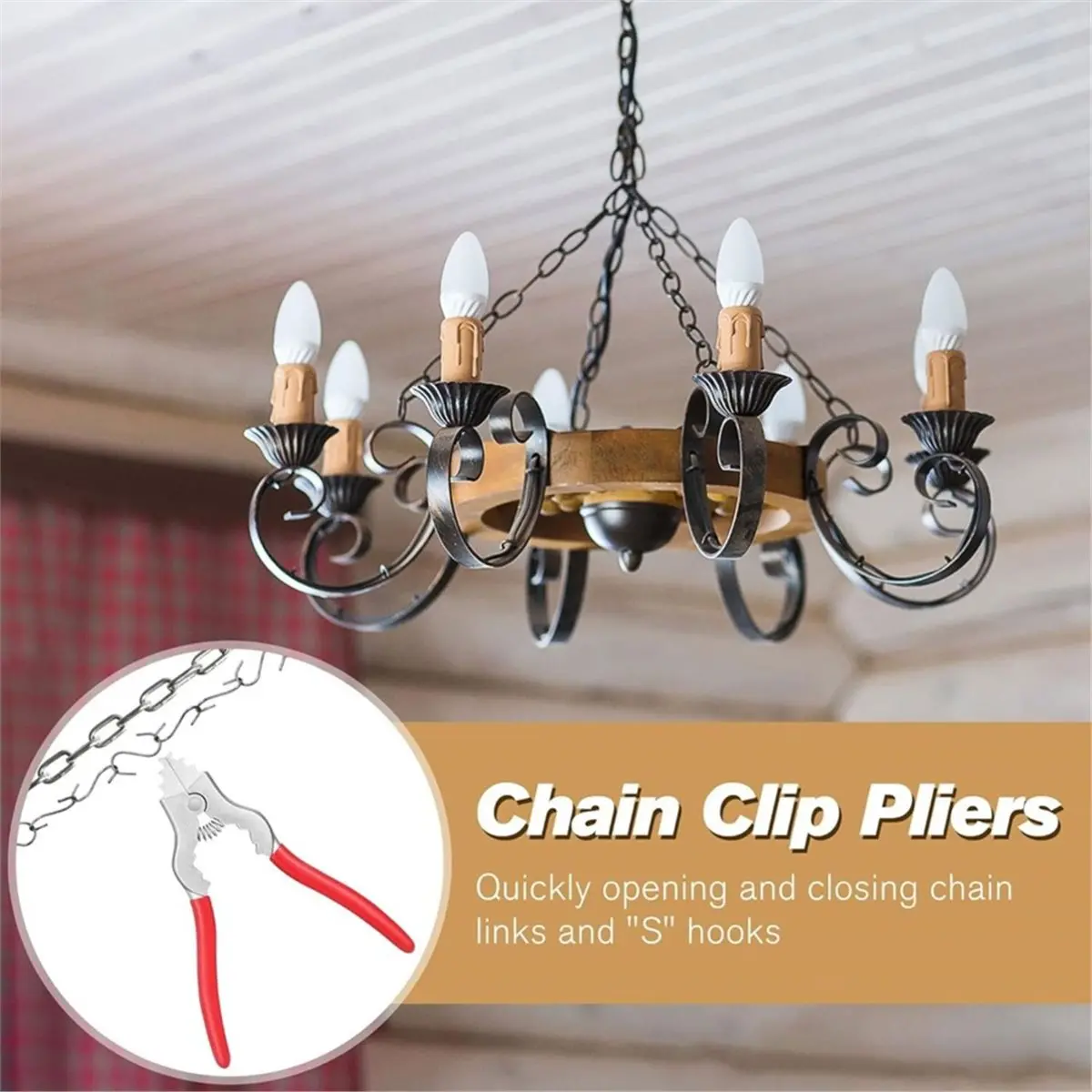 Chain Pliers,7Inch Fixture Link Pliers,Light Link Tool with Rubber Grip for Chandelier Shackle Light Fixture Accessories