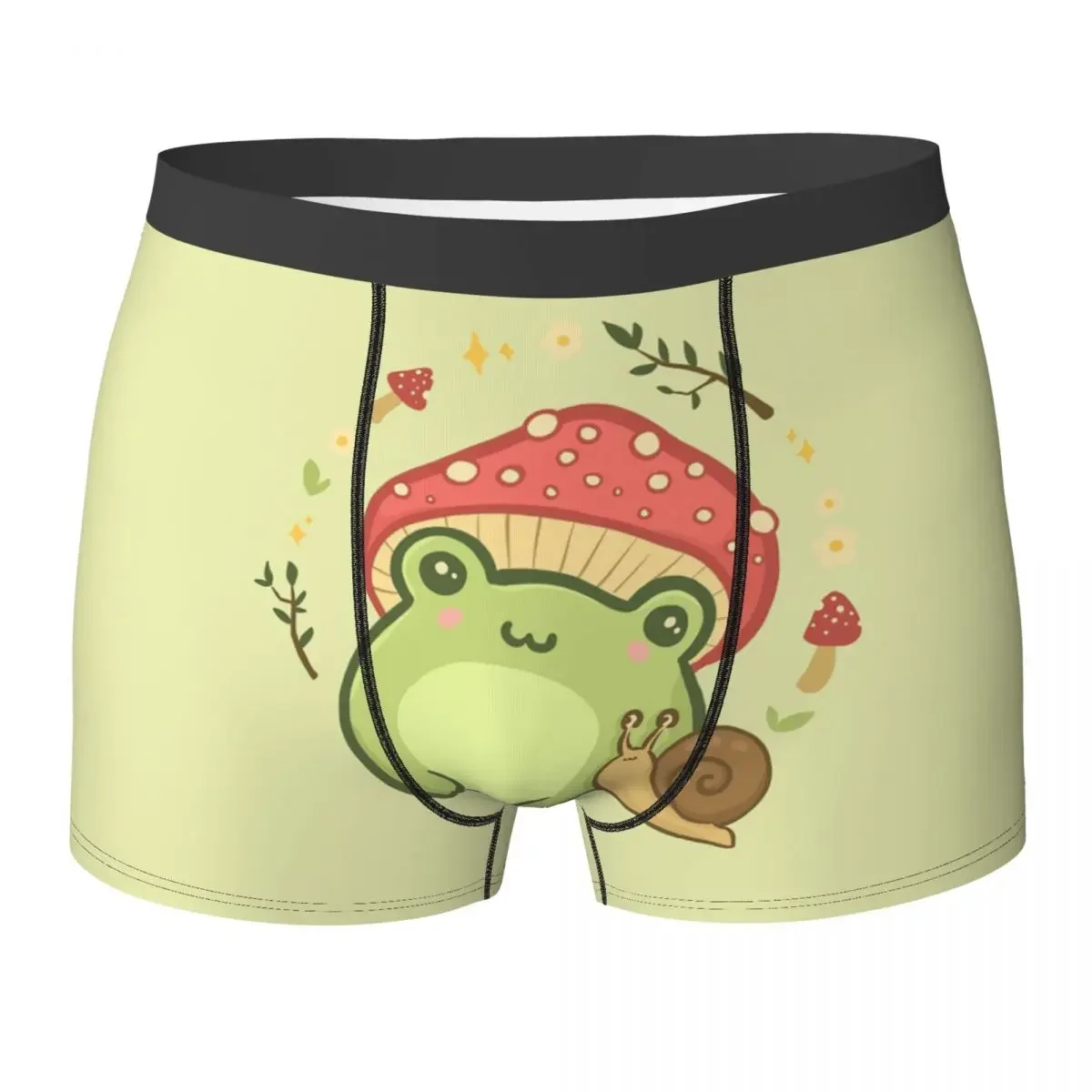 Boxer Underpants Shorts Mushroom Hat And Snail Cottagecore Aesthetic Love Panties Men's Breathable Frog with Toadstool Underwear