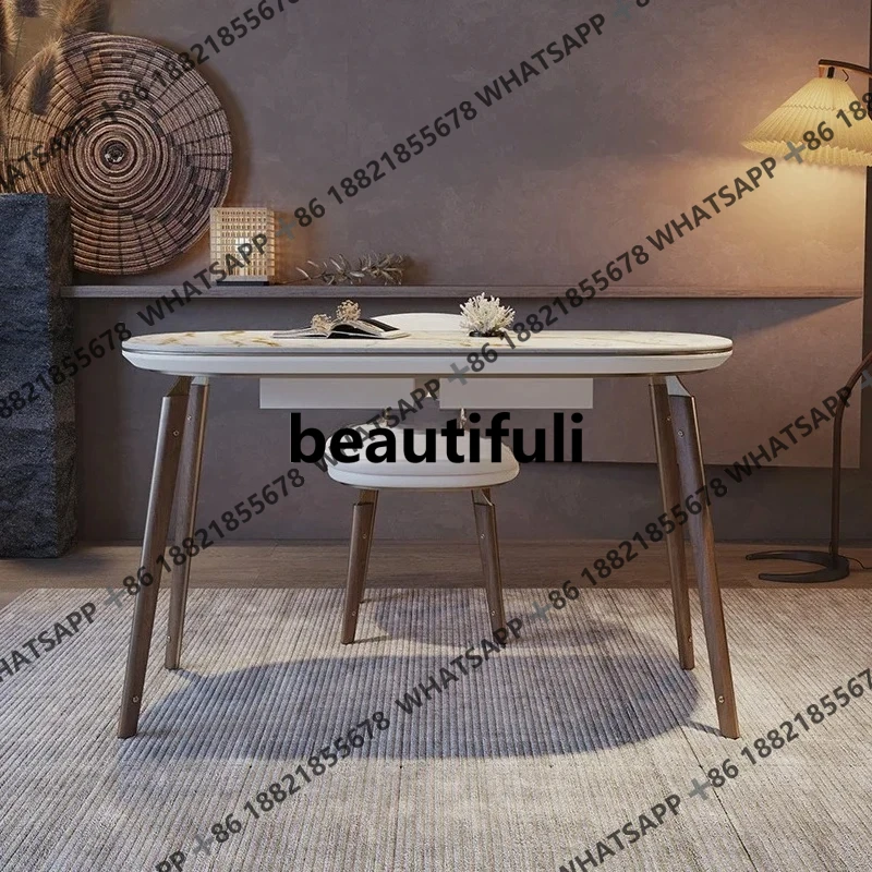 

Italian slate desk household light luxury modern simple walnut study table