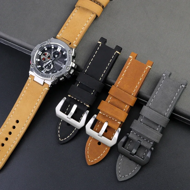 

For G-SHOCK Casio GST-B100/W300/400G/S120/W130L Modified Frosted Vintage Leather Watchband Watch Strap with Tools Accessories