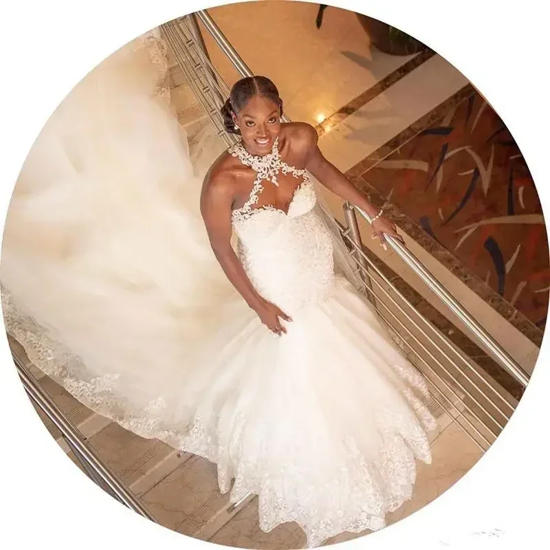 Customized Arabic Vintage Lace Beaded Sheer Neck Mermaid Bridal Dresses Sexy Cheap Custom Made Wedding Gowns