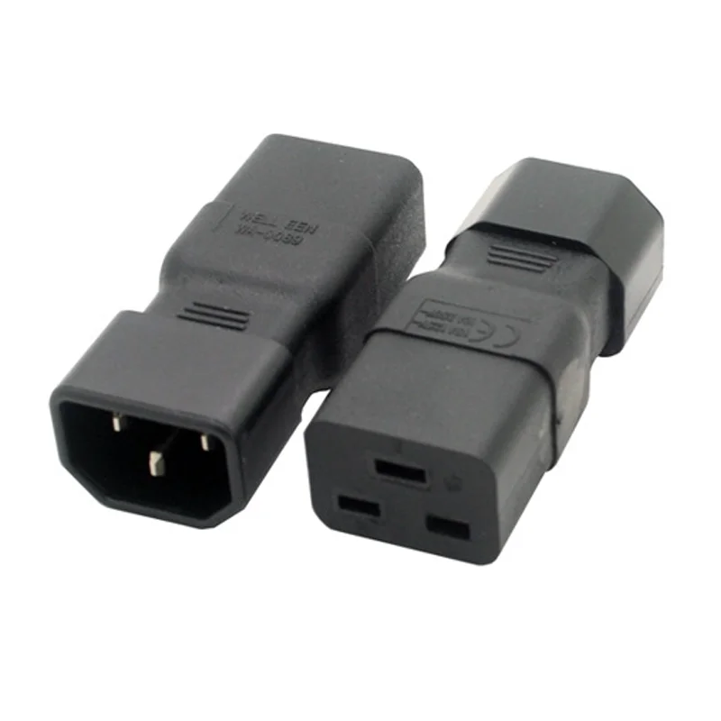 Straight Black PVC Copper 10A to 16A power adapter plug for PDU/UPS server cabinet C14 male to C19 female plug converter