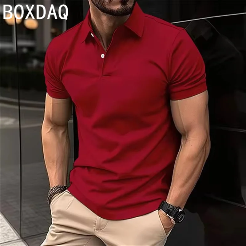 

Men's Solid Color Polo Shirt Large Size Short Sleeve With Button Up Casual Sports Polo Shirt Comfortable T-Shirt Beach Style Top