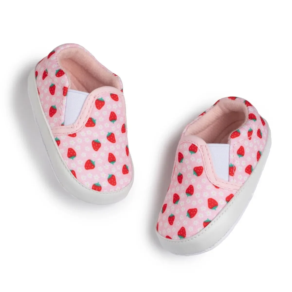 Meckior Casual Canvas Baby Shoes, padrão de morango, boca de manga, criança, antiderrapante, sola macia, recém-nascido, infantil, menino, menina