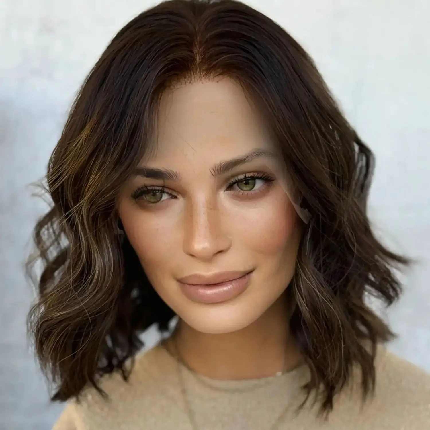 

12 Inches Short Wave Bob Dark Brown Blonde Highlights HD Synthetic Lace Front Wig Natural Hairline Premium Fibre for Daily Party