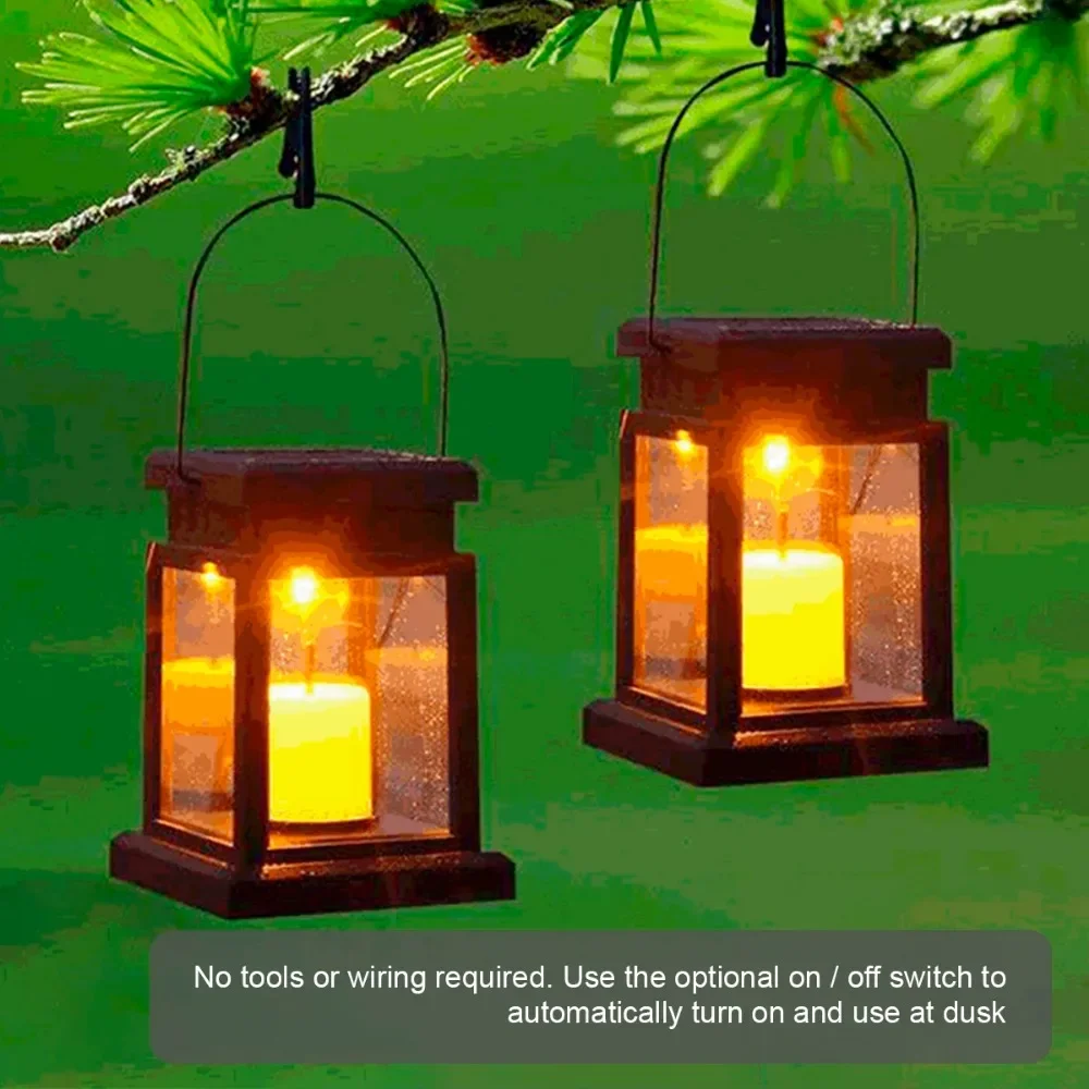 LED Retro Solar Lawn Lamp Flickering Hanging Lantern Candle Bright Pathway Garden Outdoor Palace Decoration Waterproof Light