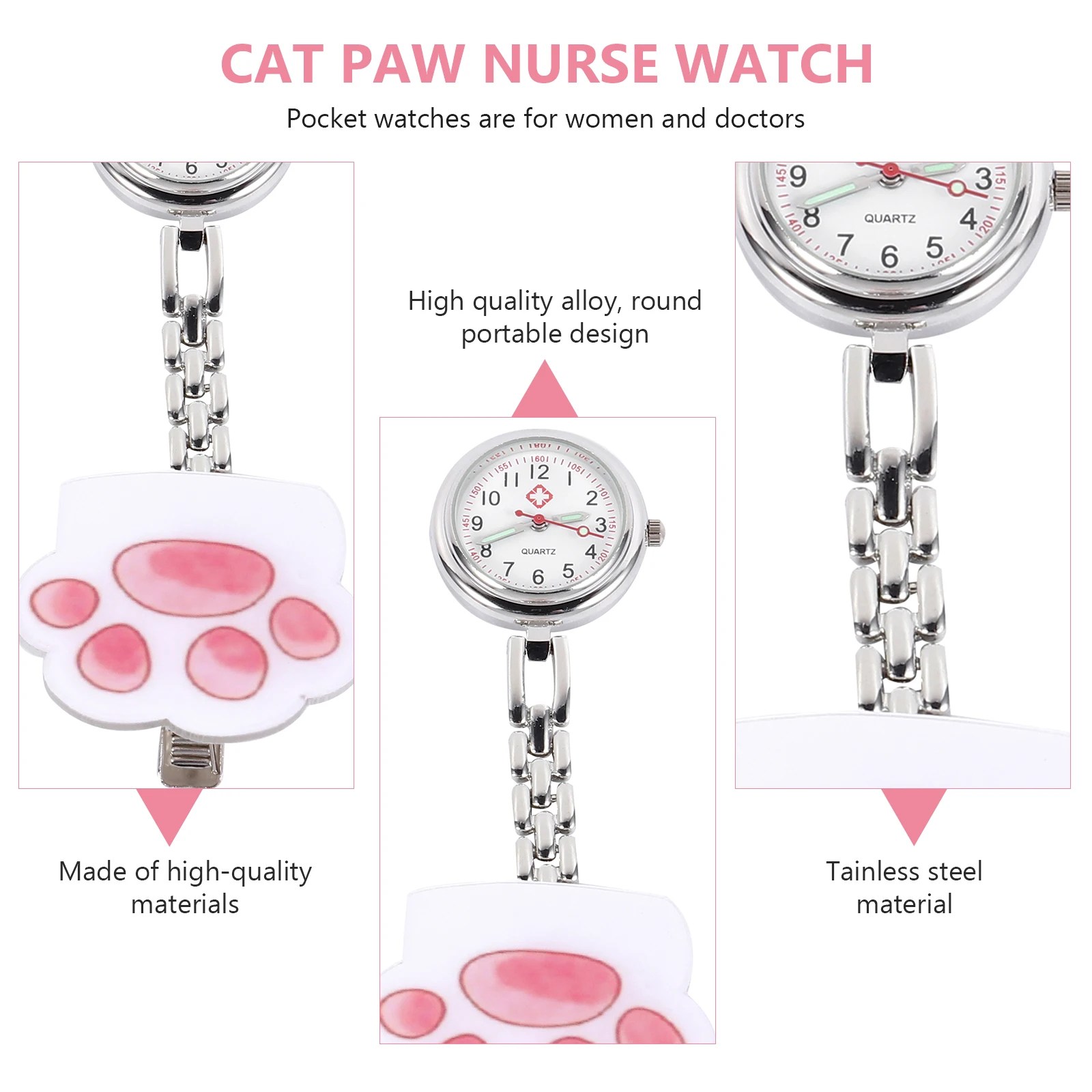 

1 pc Paw Lovely Pocket Watch For Nurse Doctor High Quality Alloy Electronic Watch Luminous Electronic Timepiece Gift
