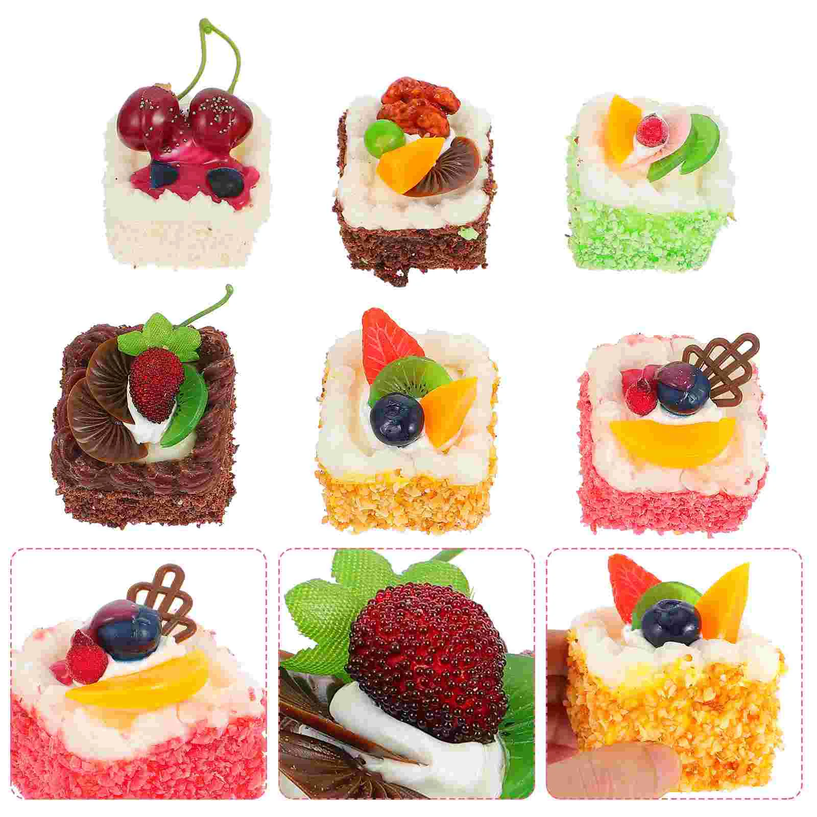 6 Pcs Simulation Cake Fake Model Play Kitchen Props Decor PU Home Delicate Food Decorate