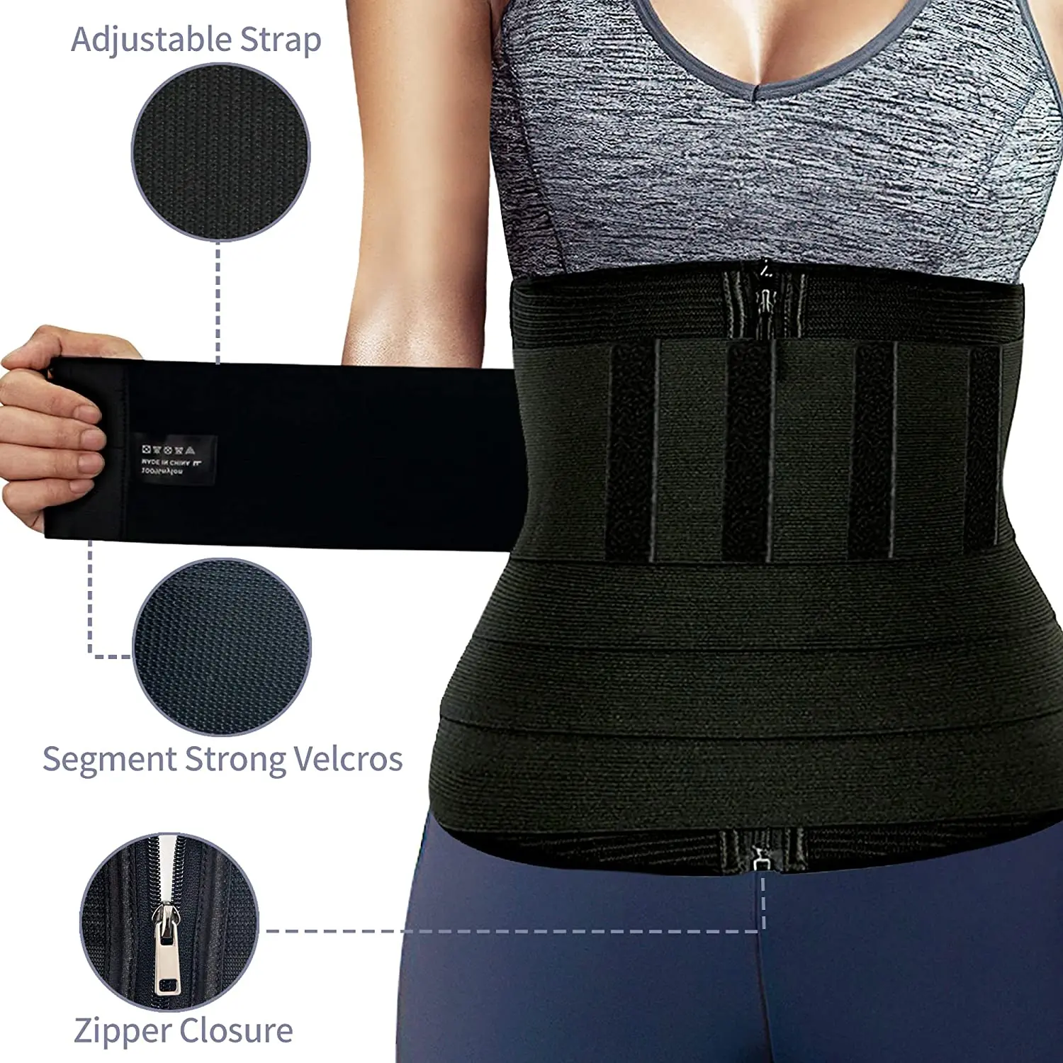 Sweat Waist Trainer Shapewear Women Detachable 2 In 1 Zipper Modeling Strap Workout Cincher Slimming Belly Sheath Tummy Wrap